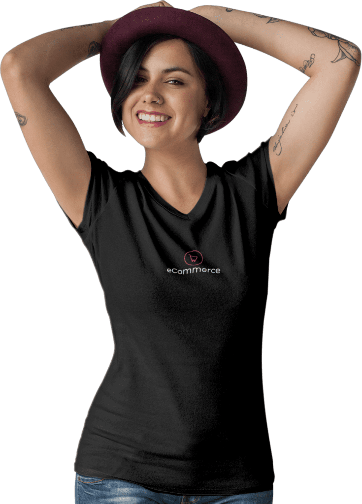 woman in ecommerce shirt